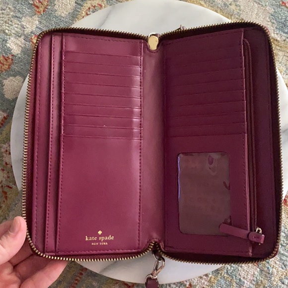 Kate Spade NY Double Zipper Leather Wristlet Maroon - Picture 3 of 7